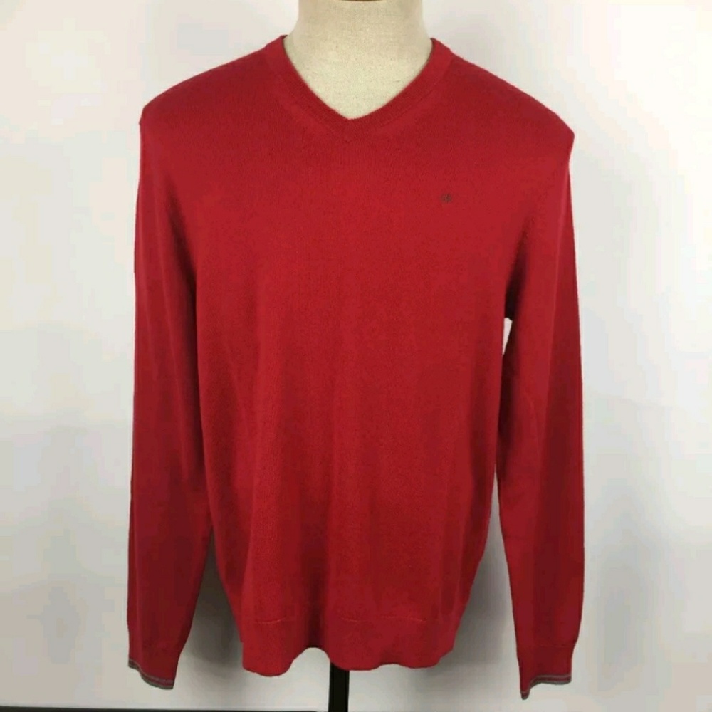 Calvin Klein Red European Yarn V-Neck Sweater